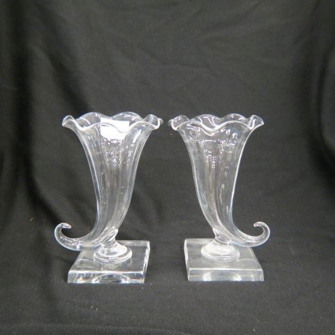 Appraisal: Pair of Steuben Crystal Cornucopia Vases signed scarce excellent