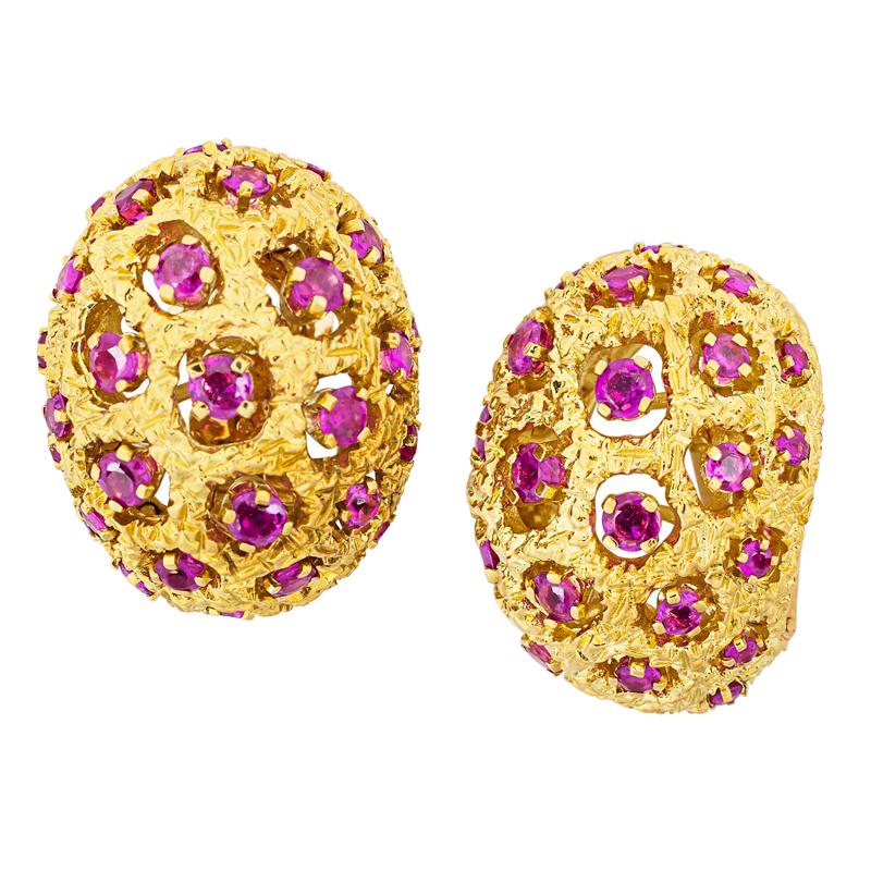 Appraisal: TIFFANY CO RUBY K GOLD EARRINGS Textured gold bosse pierced