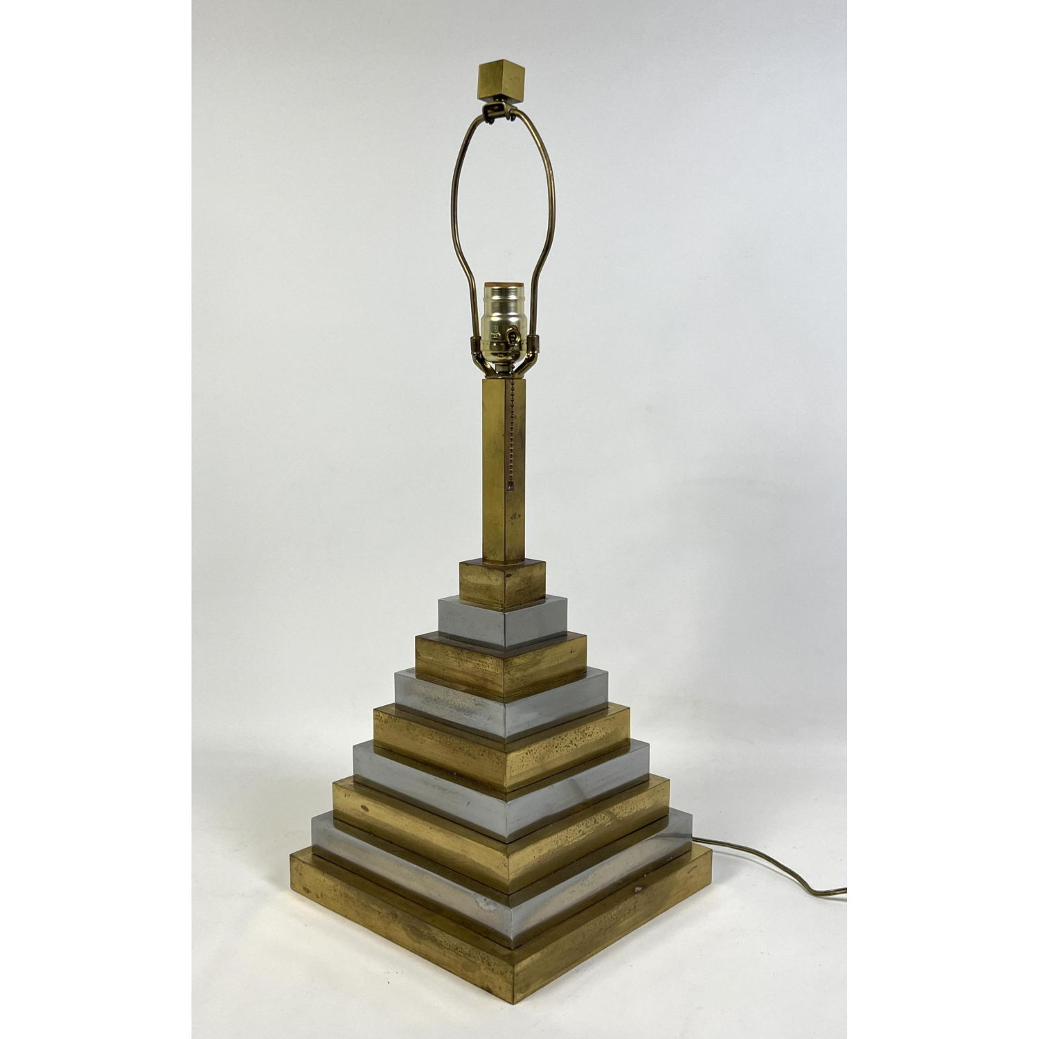 Appraisal: Industrial Style Table Lamp Stepped Mixed Metal Modernist Table Lamp