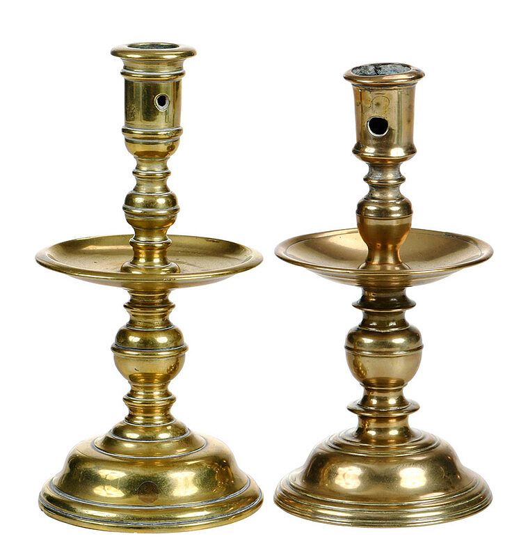 Appraisal: Two North European Heemskirk Brass Candlesticks th century each socket