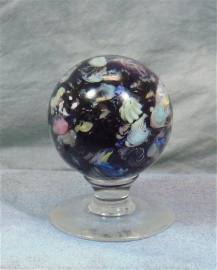 Appraisal: Pedestal paperweight random millefiori pattern on cobalt ground foot with