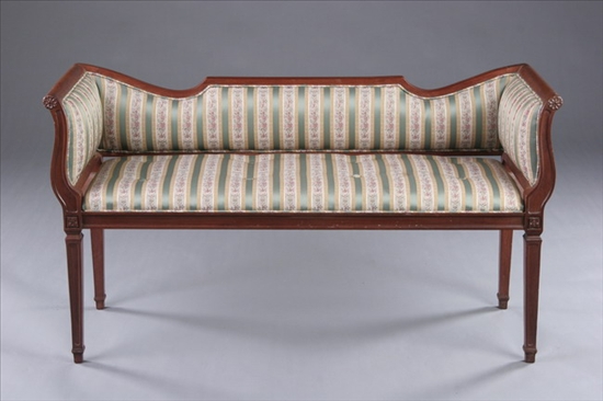 Appraisal: NEOCLASSICAL MAHOGANY UPHOLSTERED WINDOW BENCH th century Flat molded-edge frame