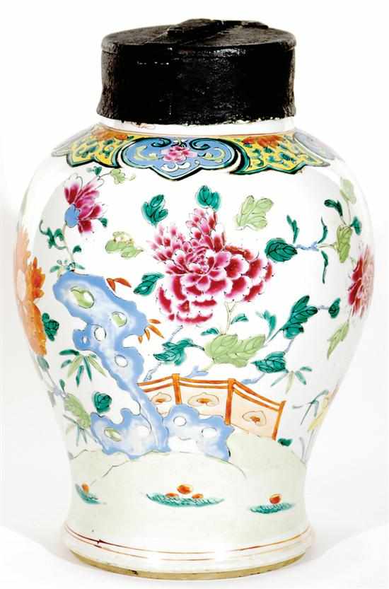 Appraisal: Chinese Export metal-mounted porcelain storage jar late th early th