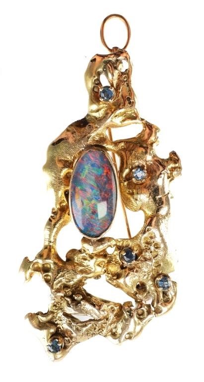 Appraisal: K GOLD AND OPAL NECKLACE PENDANT BROOCH PIN K yellow