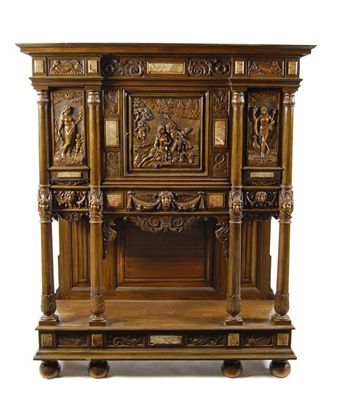 Appraisal: A late th century Italian carved walnut cabinet in Renaissance