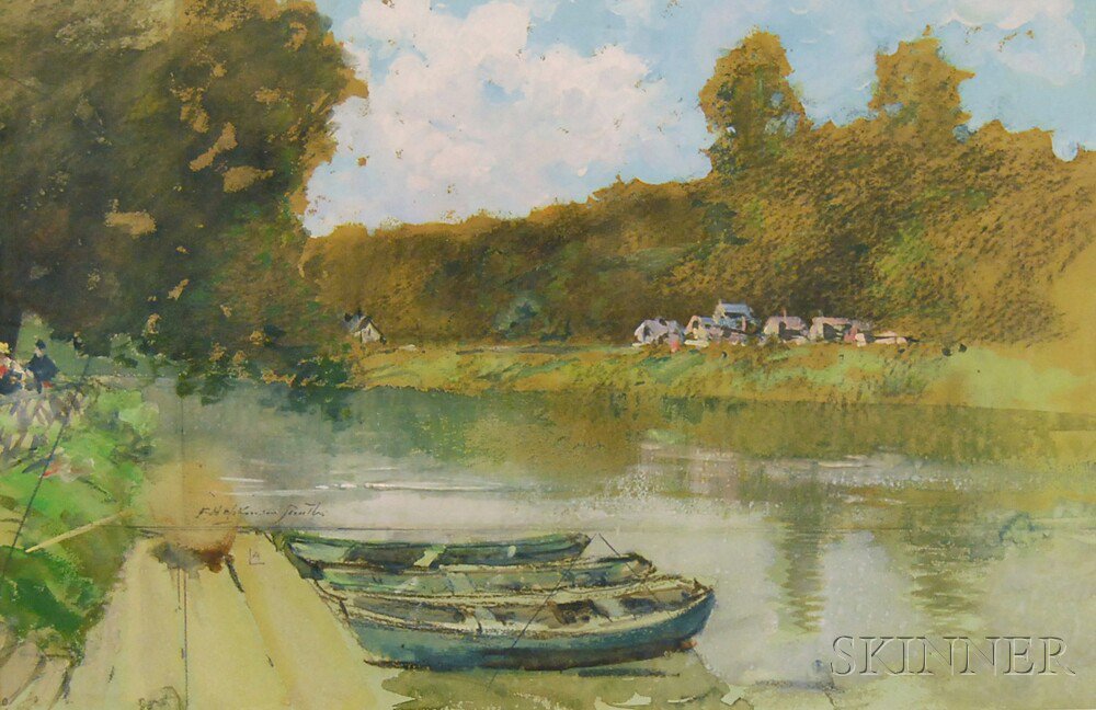 Appraisal: Francis Hopkinson Smith American - Quiet River with Foreground Boats