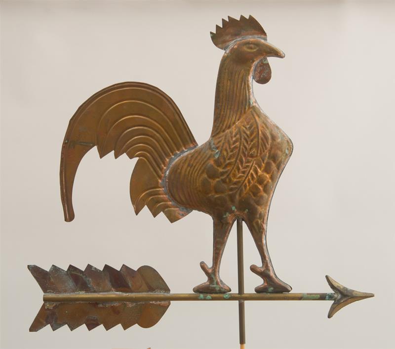 Appraisal: MODERN AMERICAN HOLLOW-CAST COPPER ROOSTER WEATHERVANE Modeled standing on a