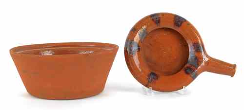 Appraisal: Large redware mixing bowl h dia together with a bedpan