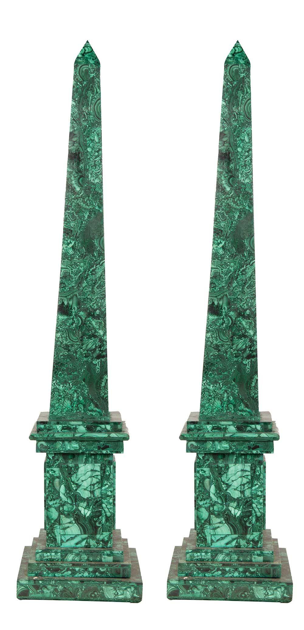 Appraisal: PAIR OF MALACHITE VENEER OBELISKSCondition repaired inches high Condition