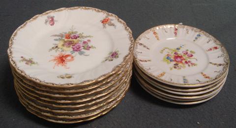 Appraisal: floral decorated Dresden porcelain plates with unmarked floral decorated porcelain