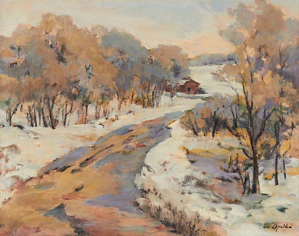 Appraisal: Bea Opelka Winter Road Oil Painting Bea Opelka American Lithuanian