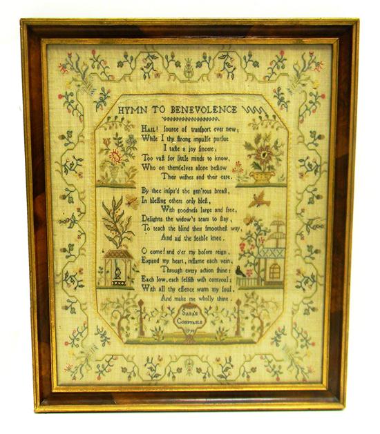 Appraisal: English sampler by Sarah Constable silk on wool Sarah Constable