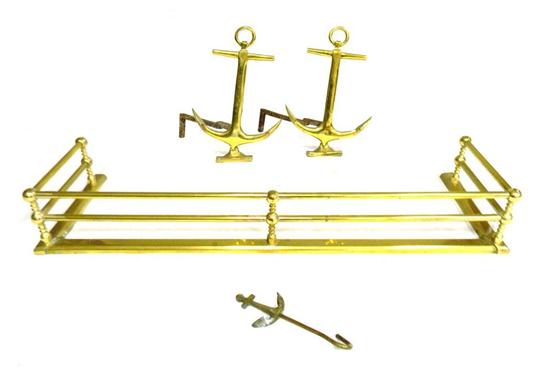 Appraisal: Brass fireplace accoutrements four pieces pair unmarked anchor form andirons