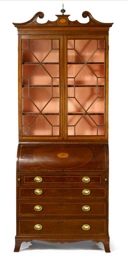 Appraisal: Georgian mahogany inlaid secretary bookcase th th century In two