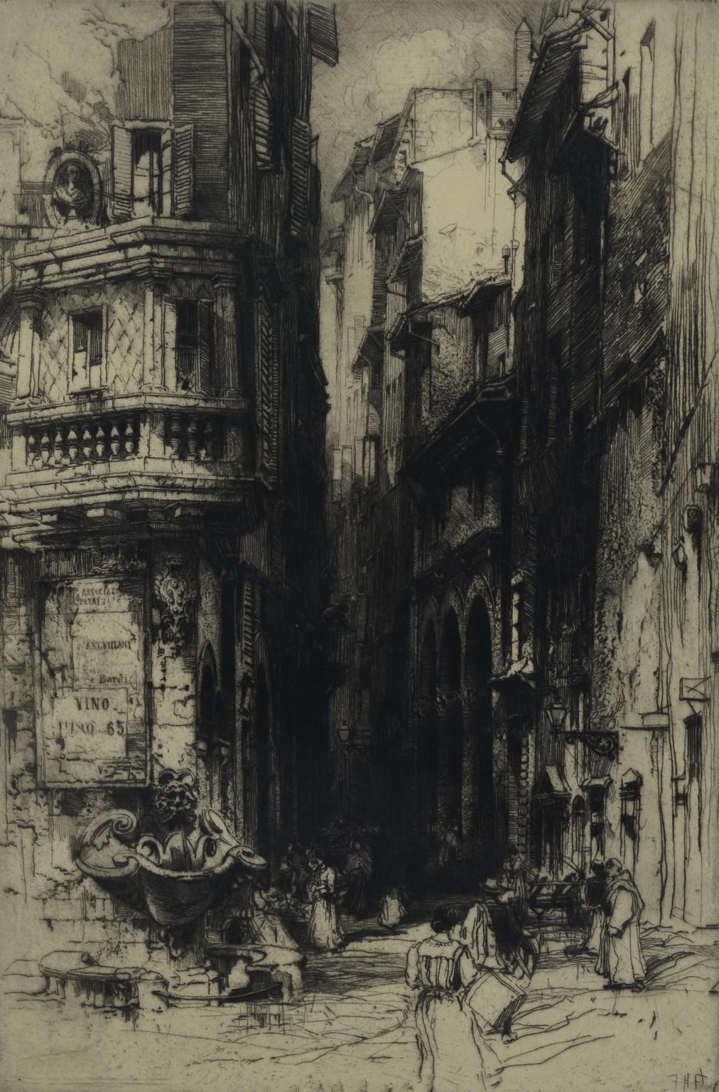 Appraisal: Hedley Fitton English - etching Italian Street pencil signed lower