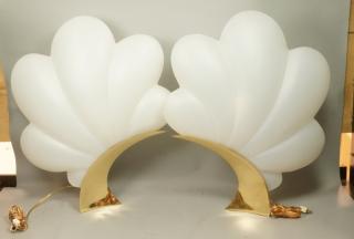 Appraisal: Pr ROUGIER White Acrylic Shell form Table Lamps Large two