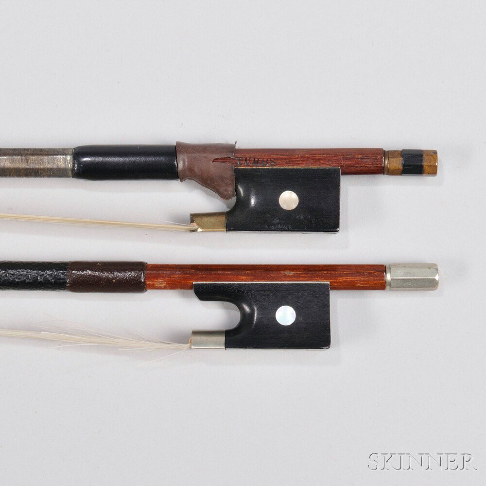 Appraisal: Two Nickel-mounted Violin Bows one full size one size two