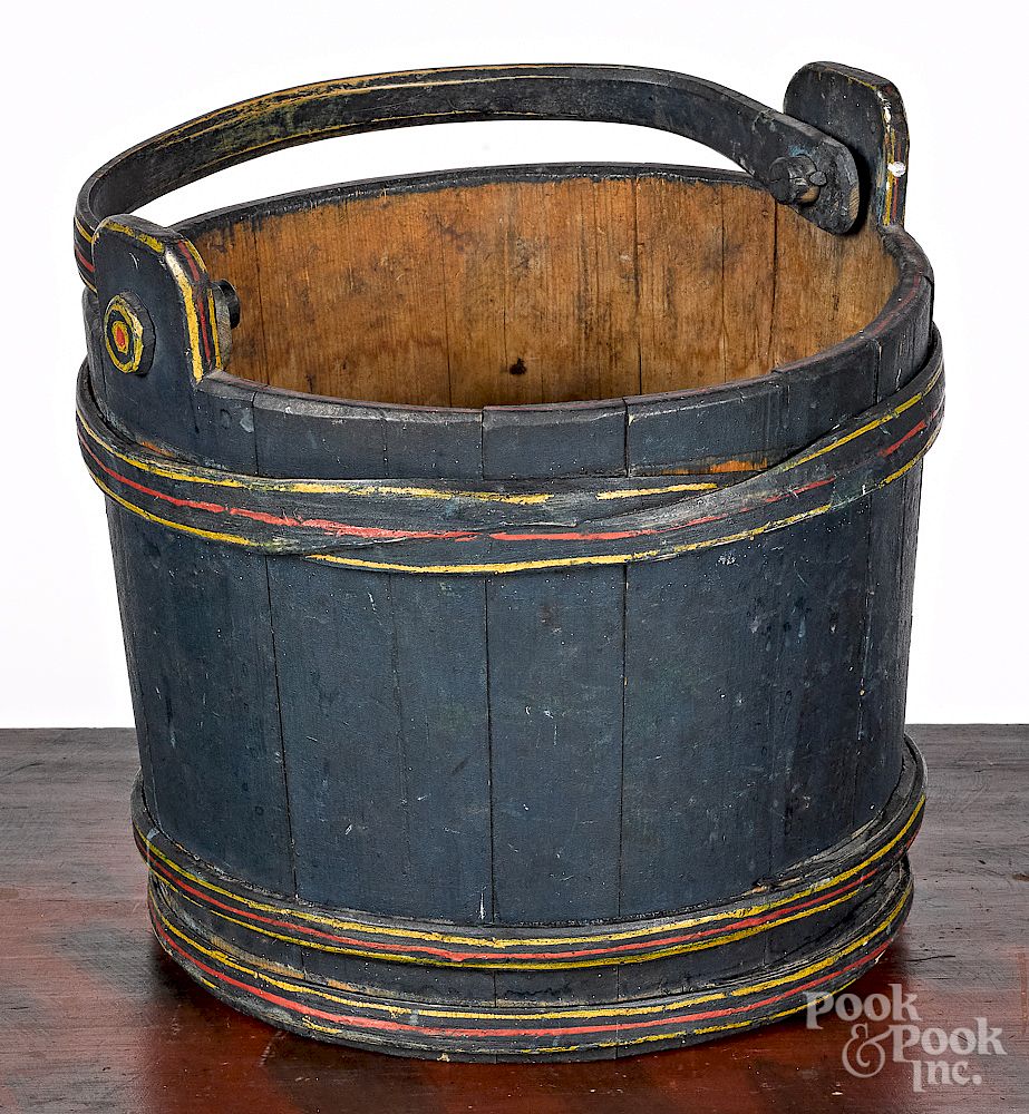 Appraisal: Painted swing handle bucket Painted swing handle bucket th c