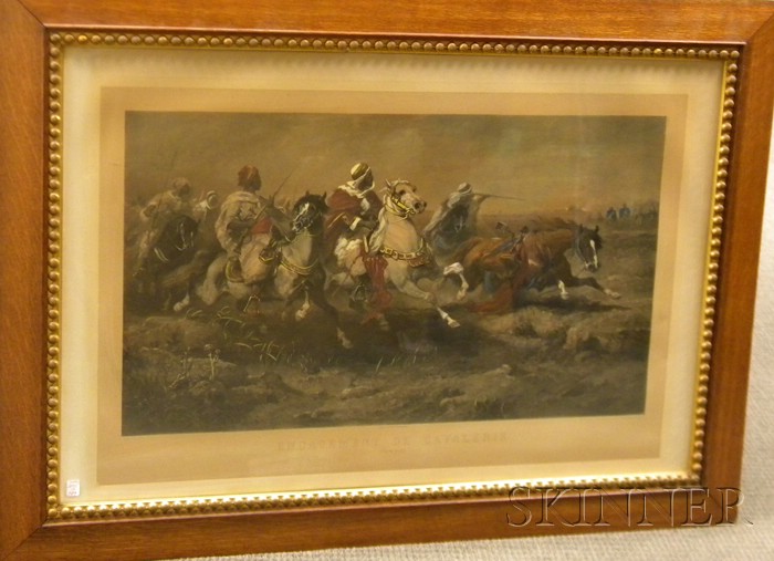 Appraisal: Oak Framed Boussod Valadon Co Hand-colored Print Engagement De Cavalerie