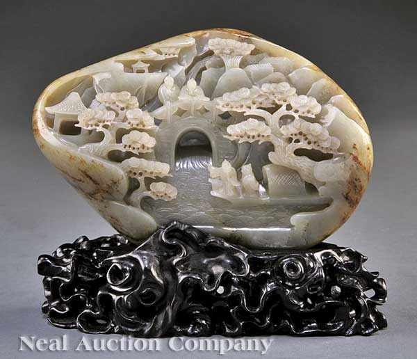 Appraisal: A Chinese Toe-Skin Jade Scholar's Mountain Qing Dynasty - relief