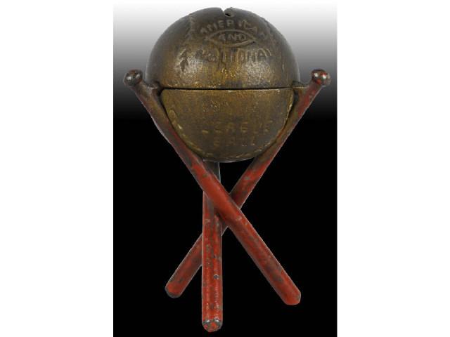 Appraisal: Cast Iron Baseball on Bats Still Bank Description Made by