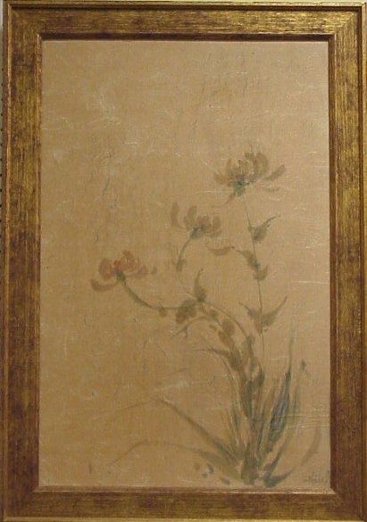 Appraisal: Edna Hibel oil on silk flowering plant signed lower right