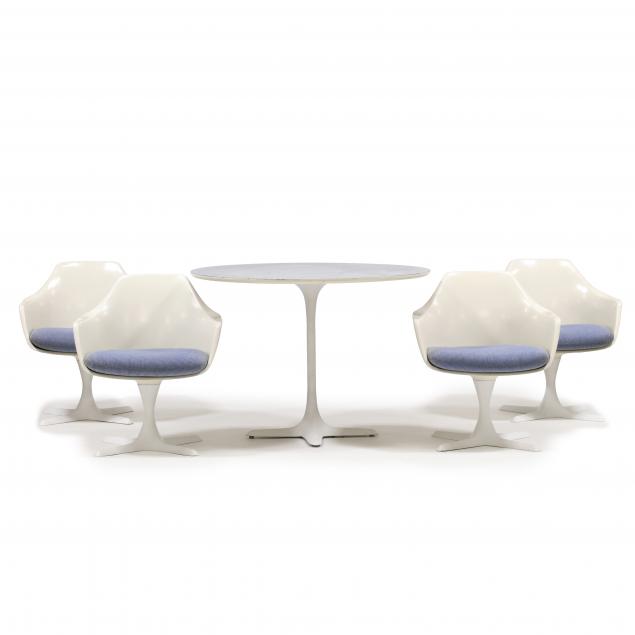 Appraisal: BURKE TULIP TABLE AND FOUR CHAIRS Designed after Saarinen including