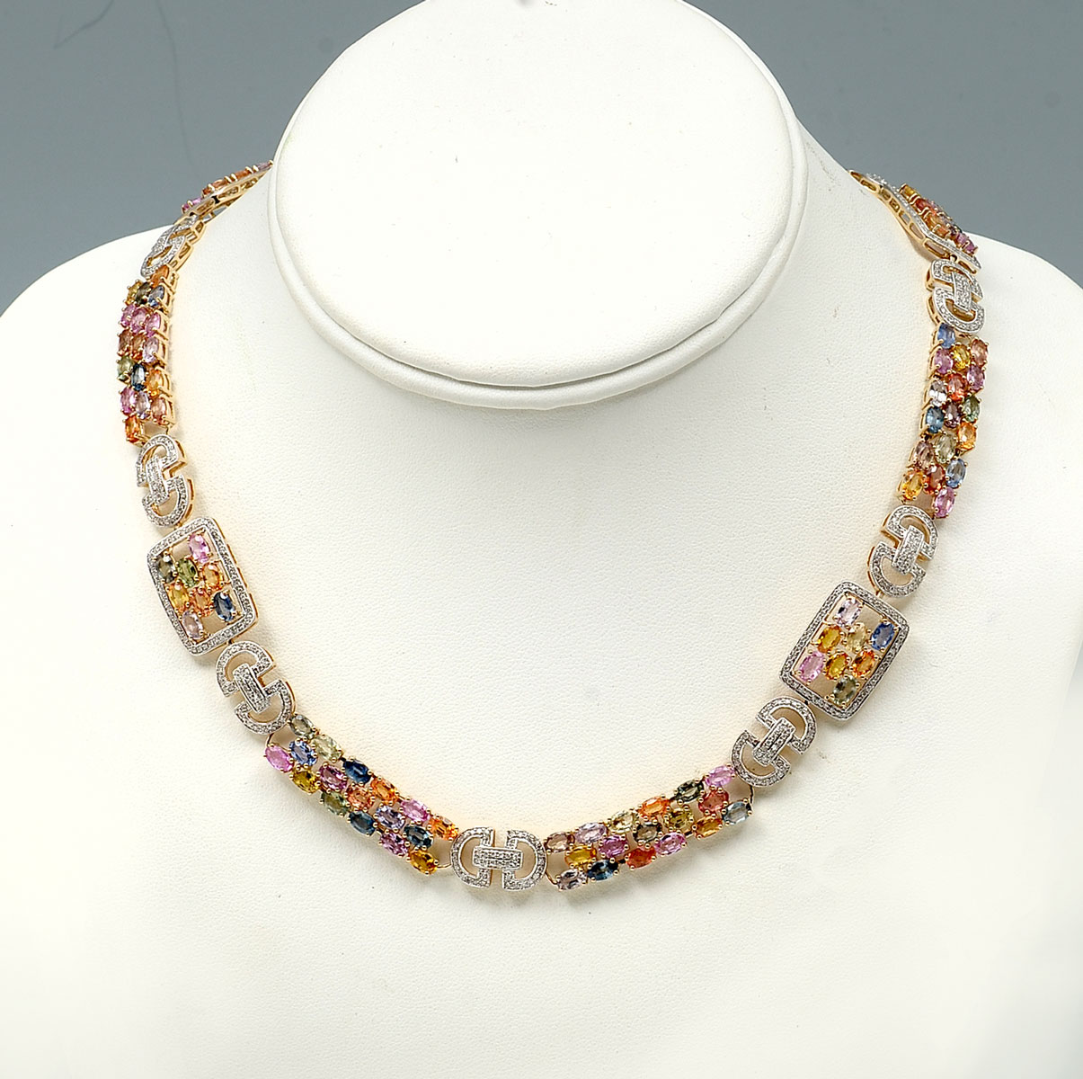 Appraisal: K MULTI-COLOR CTW SAPPHIRE DIAMOND NECKLACE oval multi-color sapphires approx