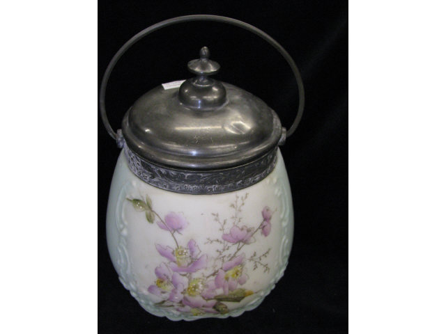 Appraisal: Wavecrest Art Glass Biscuit Jar floral rococo trim