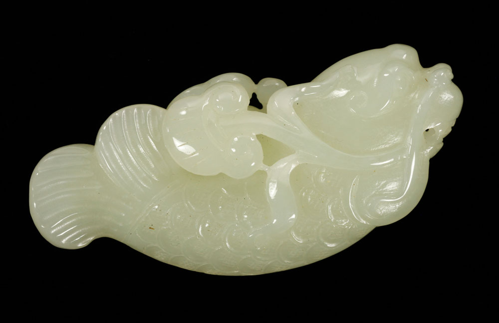 Appraisal: - Chinese White Jade Fish Pendant Chinese fish pendant carved