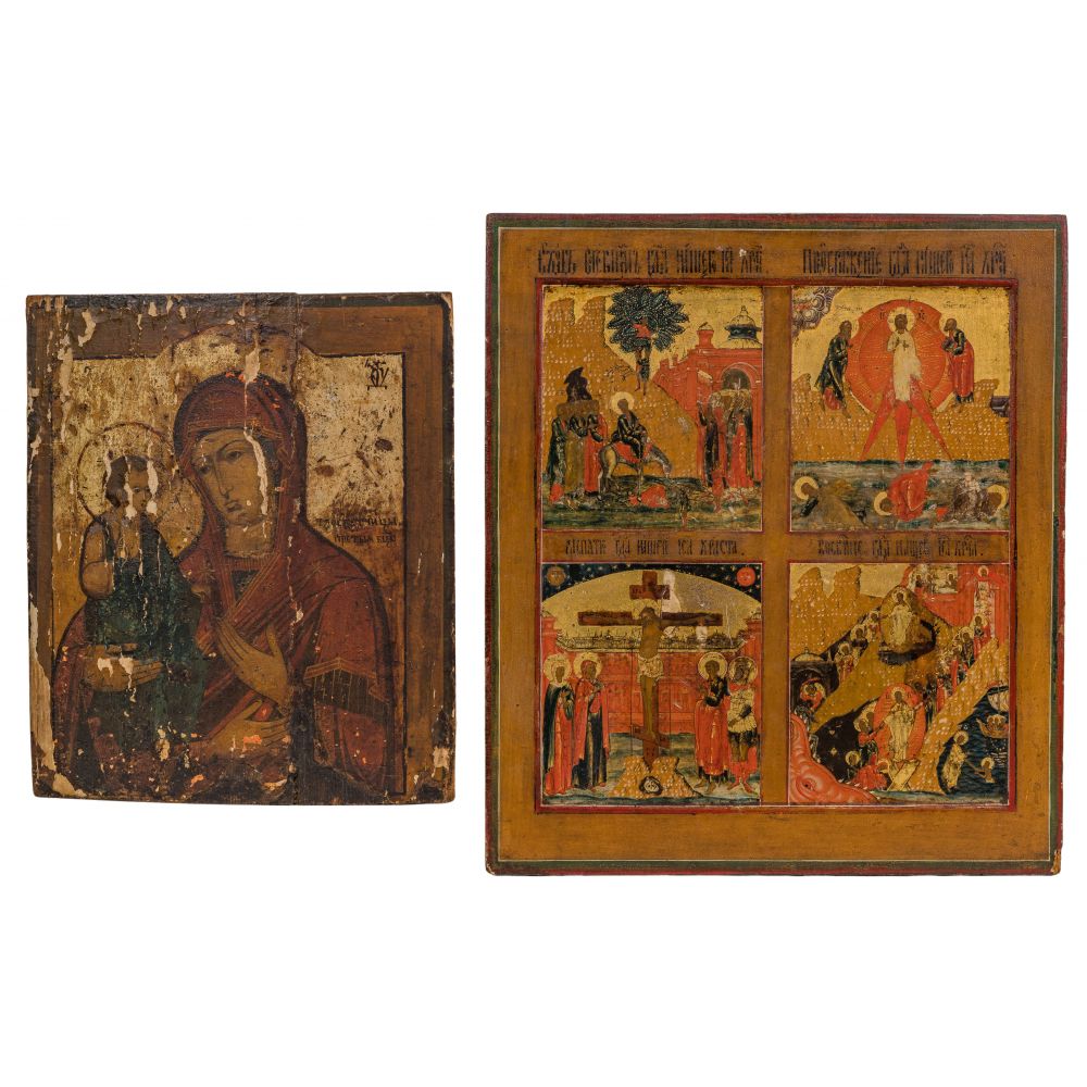 Appraisal: EASTERN ORTHODOX ICONS Russian icons including Madonna and Child and