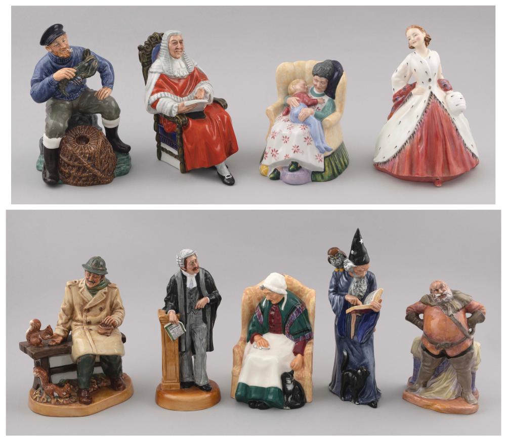 Appraisal: NINE ROYAL DOULTON PORCELAIN FIGURES th Century Falstaff The Pied