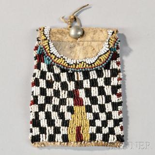 Appraisal: Apache Beaded Hide Pouch c last quarter th century beaded