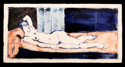 Appraisal: Eric James Mellon - rectangular stoneware tile decorated a reclining