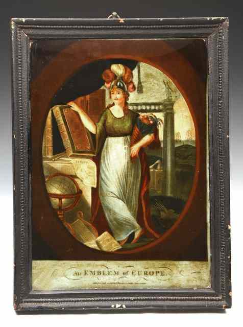 Appraisal: A GEORGE lll REVERSE GLASS PICTURE portraying an emblem of