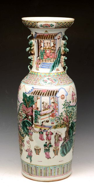 Appraisal: A CHINESE CANTON TALL BALUSTER VASE painted in polychrome enamels