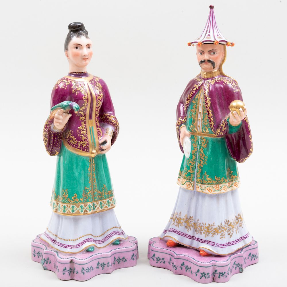 Appraisal: Pair of English Porcelain Chinoiserie Figures The larger in high