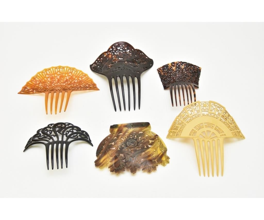 Appraisal: Five large celluloid plastic hair combs late th c including