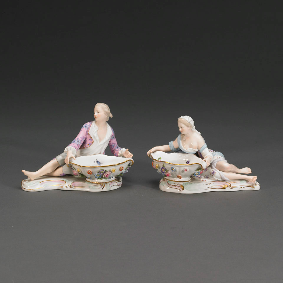 Appraisal: Pair of Meissen Figural Salts early th century incised and