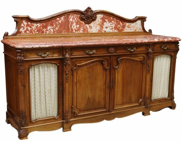 Appraisal: French Louis XV style marble-top walnut sideboard early th c