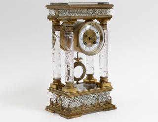 Appraisal: GOOD CRYSTAL AND BRONZE PORTICO CLOCK French Circa The dial