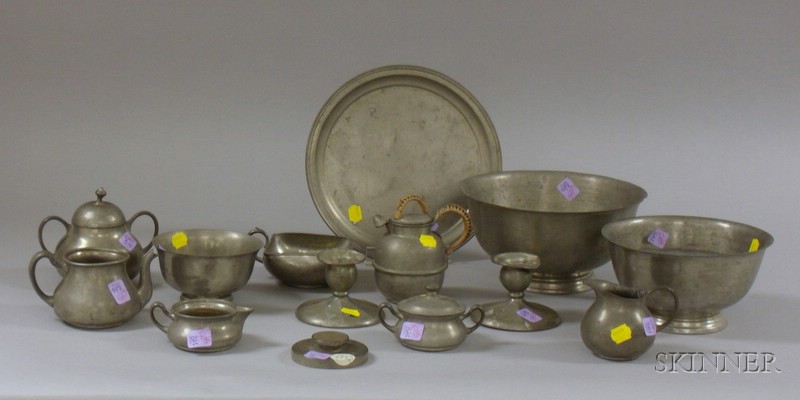 Appraisal: Fourteen Pieces of Assorted Pewter Tableware including three Revere-type footed