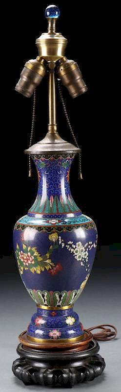 Appraisal: A CHINESE ENAMELED CLOISONN VASE LAMP A CHINESE ENAMELED CLOISONN