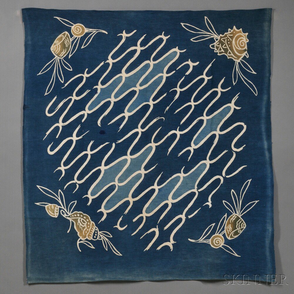 Appraisal: Textile Indigo resist dye on linen Japan mid- th century