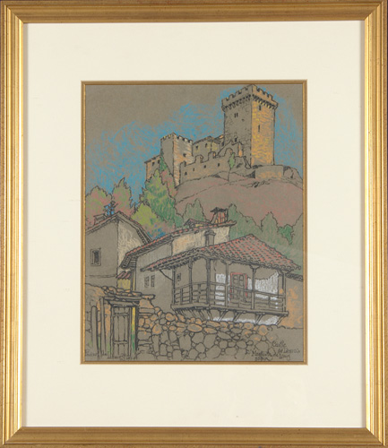 Appraisal: PEDRO J DE LEMOS Pastel on paper Castle De Lemos