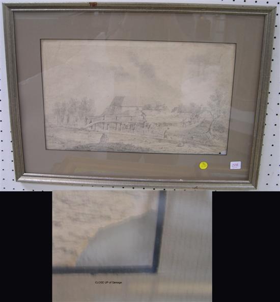 Appraisal: Unsigned th C Continental graphite drawing rural scene with figures