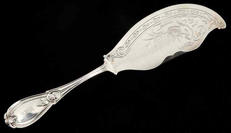 Appraisal: Tiffany Co ''Grecian'' Sterling Fish Slicemonogrammed ''HMT '' with attractively