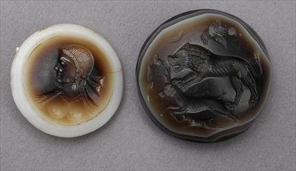 Appraisal: Two Brown and White Agate Intaglios