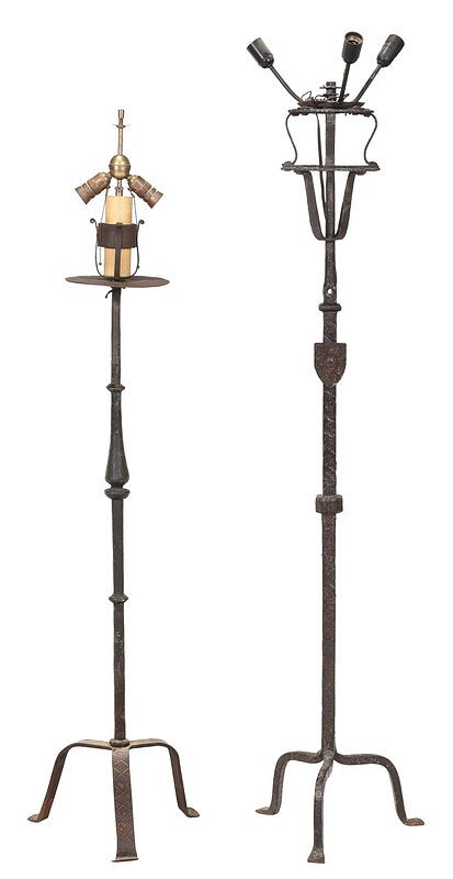 Appraisal: Two Gothic or Gothic Style Wrought Iron Pole Lamps Continental