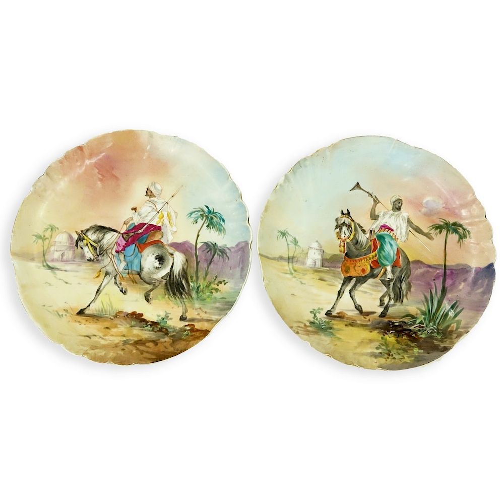 Appraisal: Pair Limoges Orientalist Porcelain Chargers Pair Limoges Hand Painted Orientalist